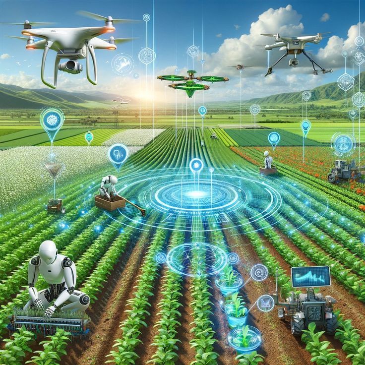 Agricultor operando drone agrícola com leitura de dados em plantação