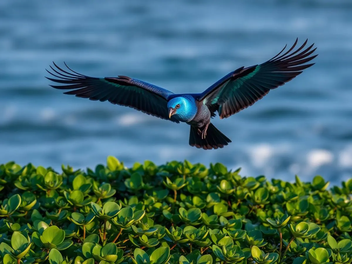 Arara-azul de plumagem intensa pousada em galho de árvore na mata